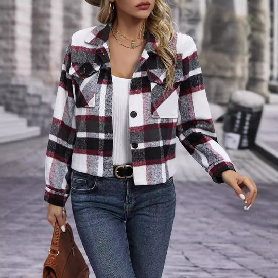 Damen Karierte Flanelljacke mit Taschen EB