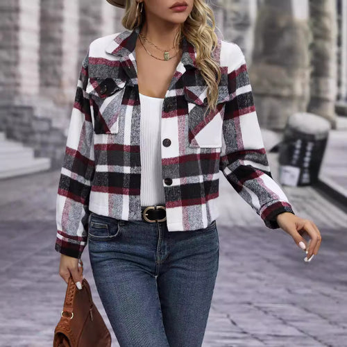 Damen Karierte Flanelljacke mit Taschen EB