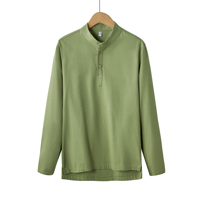 Herren nan langärmeliges Henley-Shirt mit Stehkragen und verdeckter Knopfleiste aus Baumwollmix EB
