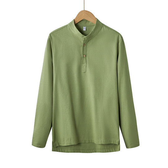 Herren nan langärmeliges Henley-Shirt mit Stehkragen und verdeckter Knopfleiste aus Baumwollmix EB