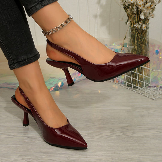 Damen elegante Sling-Pumps mit schmalem Riemen und hochglänzendem Finish EB