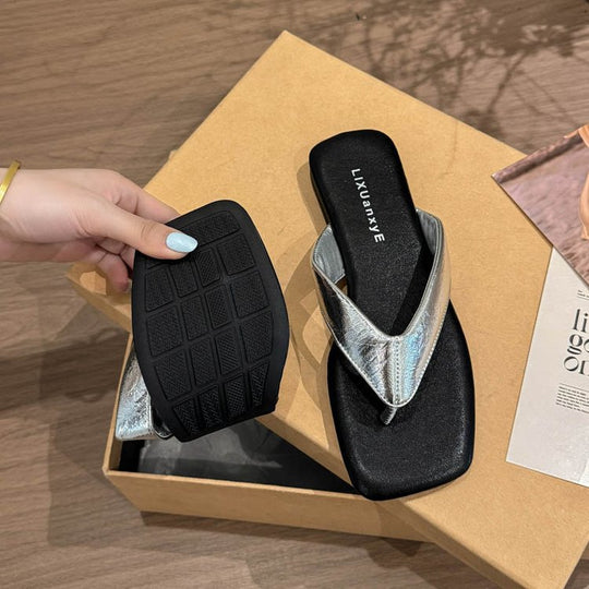 Damen elegante Zehentrenner-Sandalen mit gepolstertem Fußbett EB