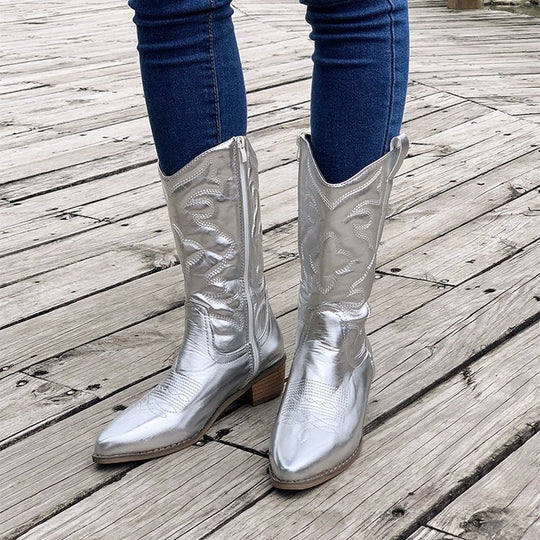 Damen nan Cowboystiefel mit mittelhohem Blockabsatz und seitlichem Reißverschluss EB