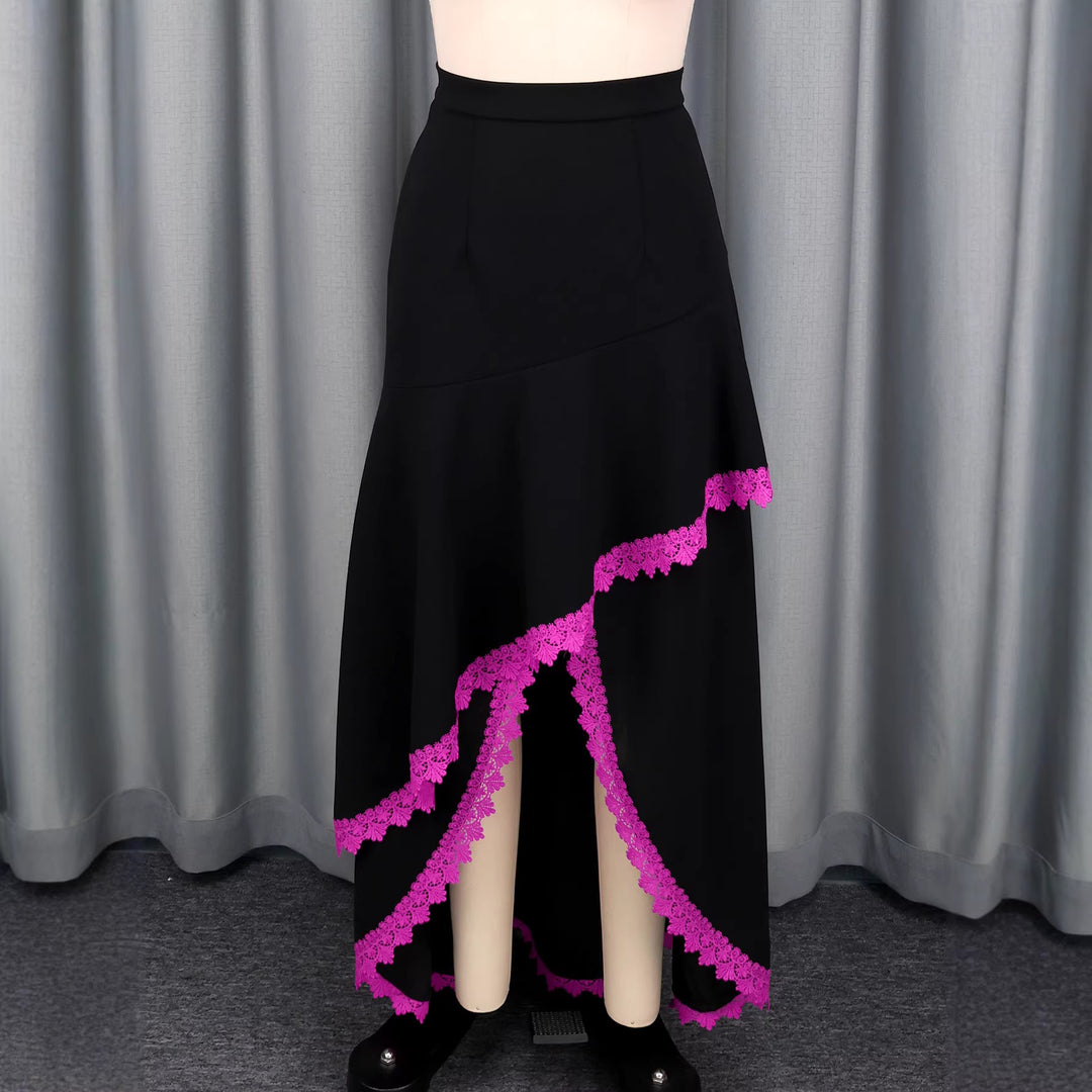 Damen eleganter Maxirock mit floralen Spitzenakzenten EB