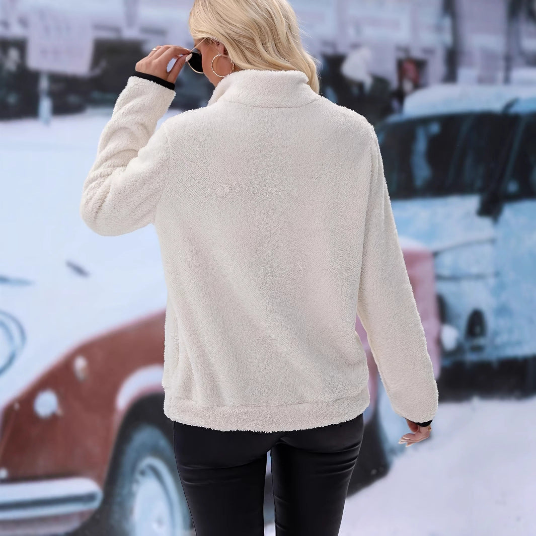 Damen Fleece-Pullover mit Stehkragen und Reißverschluss EB
