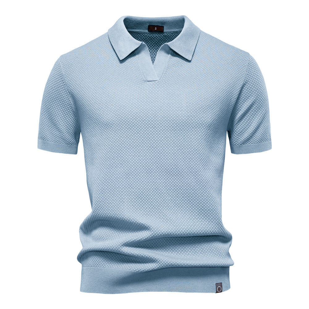 Herren nan strukturiertes Feinstrickpoloshirt mit offenem Reverskragen EB