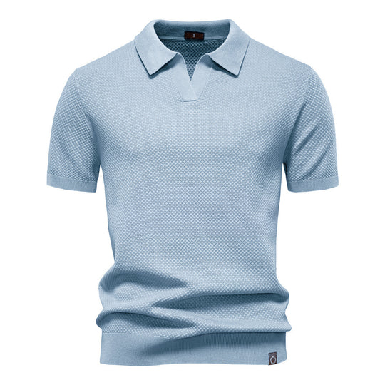 Herren nan strukturiertes Feinstrickpoloshirt mit offenem Reverskragen EB