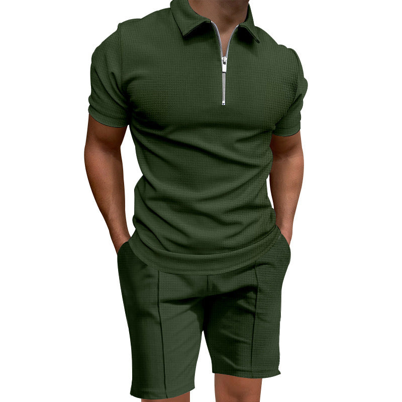 Herren Polo- und Shorts-Set mit modernem Reißverschluss und elastischem Bund EB