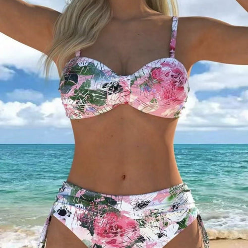Damen Bikini-Set mit geschmeidigem Oberteil und hoch taillierter Hose EB
