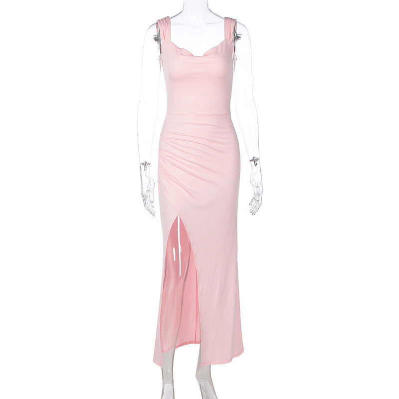 Damen Figurbetontes Maxi-Kleid mit elegantem Schlitz und Raffungen EB