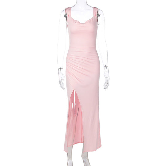 Damen Figurbetontes Maxi-Kleid mit elegantem Schlitz und Raffungen EB