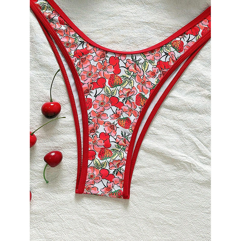Damen Blumenmuster Bikini-Set mit elegantem Bustier-Oberteil und niedrigem Slip EB