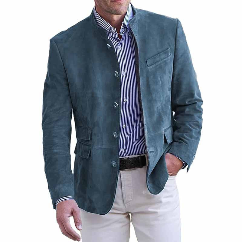Herren Veloursleder Blazer mit Stehkragen und Pattentaschen EB