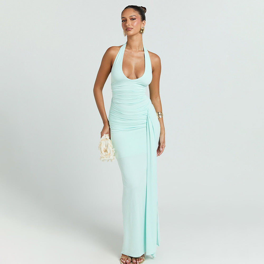 Damen Maxikleid mit tiefem Ausschnitt und Raffungen EB