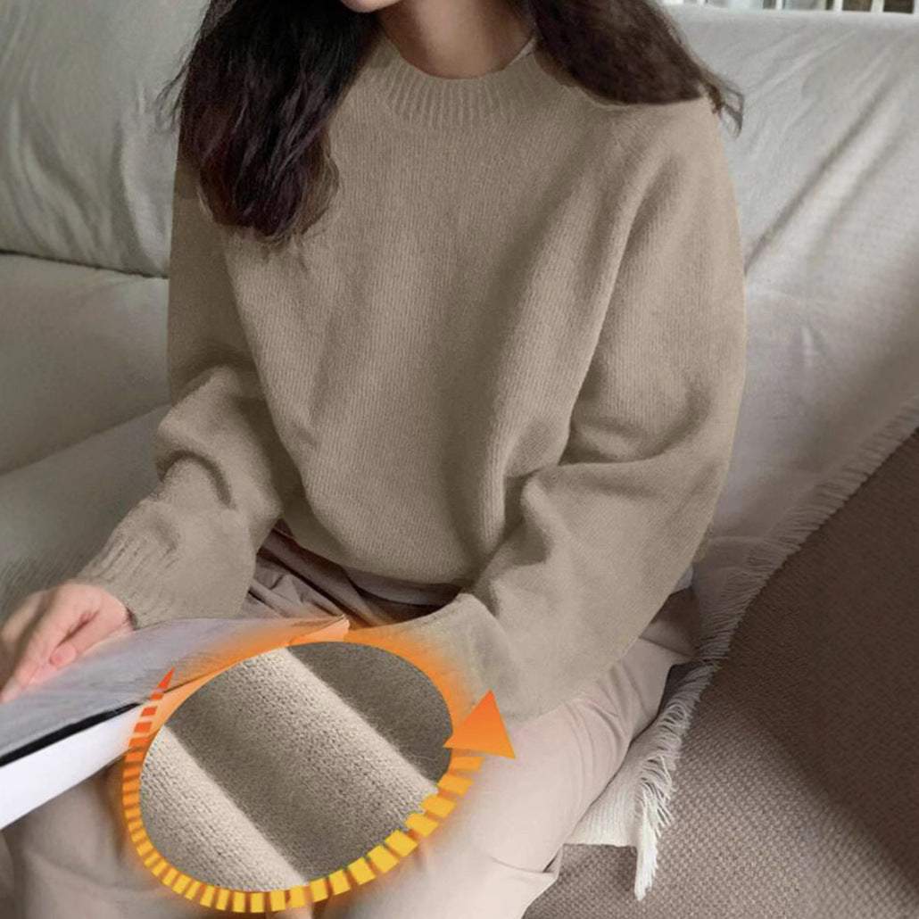 Damen Gemütlicher Rundhals-Pullover aus hochwertigem Stoff EB