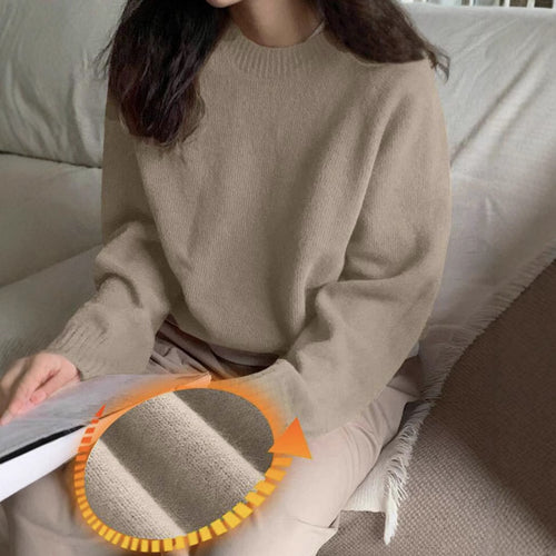 Damen Gemütlicher Rundhals-Pullover aus hochwertigem Stoff EB