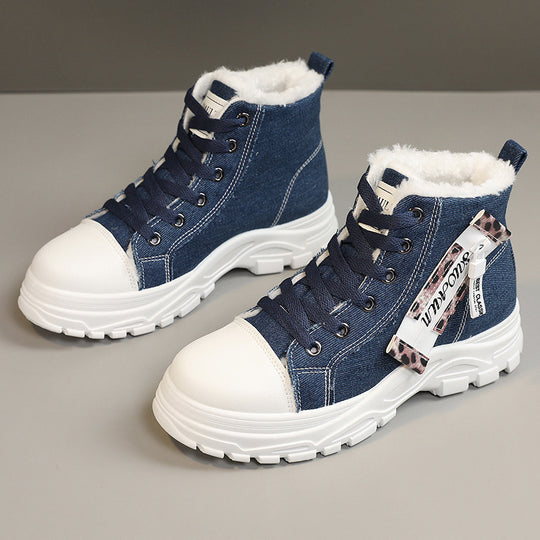 Damen High-Top Sneakers aus robustem Denim mit kuscheligem Fleece-Futter EB
