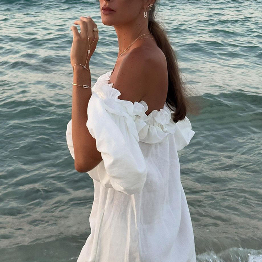 Damen Off-Shoulder Sommerkleid mit Rüschendetails EB