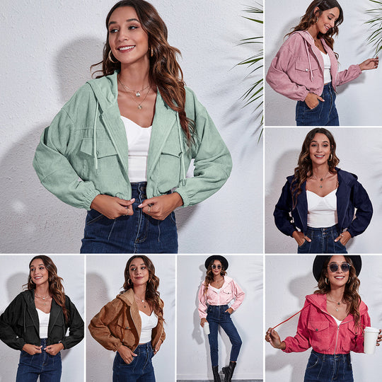 Damen lässige Kapuzenjacke mit großzügigen Taschen und Reißverschluss EB