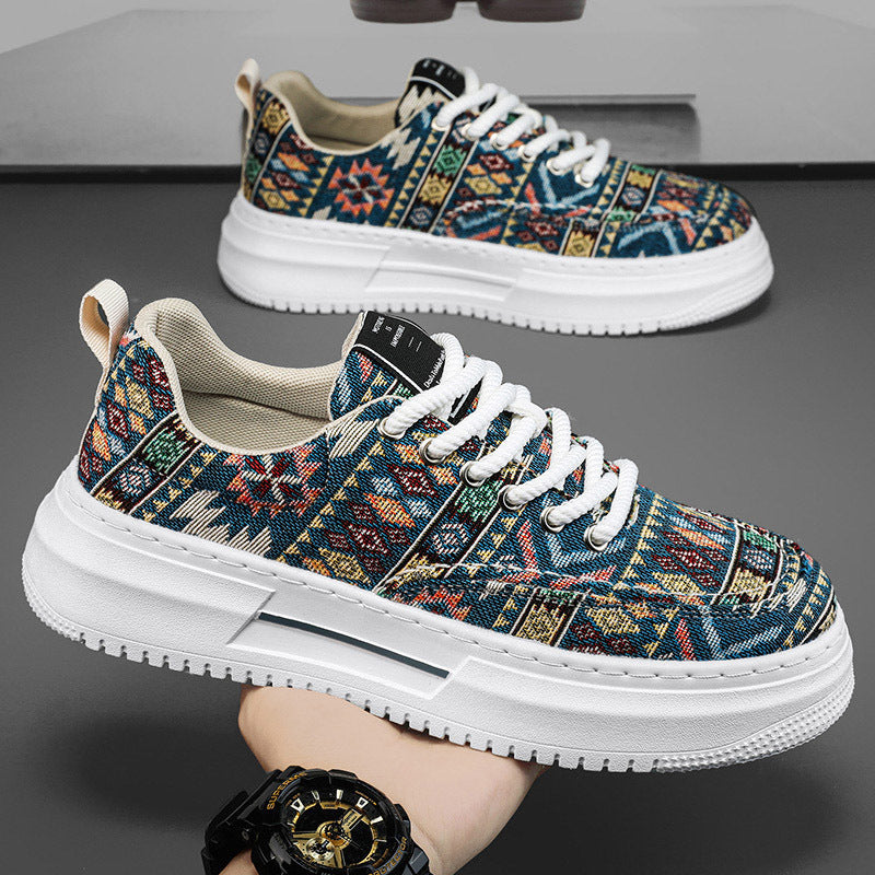 Damen modische Sneaker mit buntem Ethno-Muster und gepolsterter Sohle EB