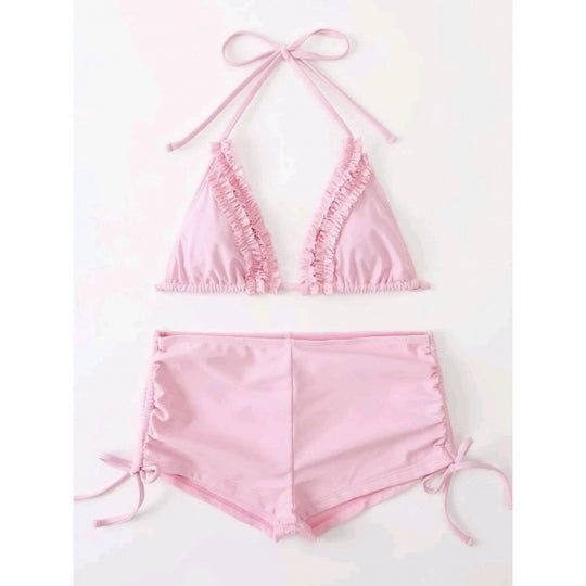 Damen Badeanzug-Set mit Rüschen und verstellbaren Bindebändern EB