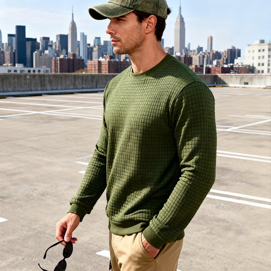 Herren nan strukturiertes Quadrat-Stepppullover mit Rundhals und elastischen Bündchen EB