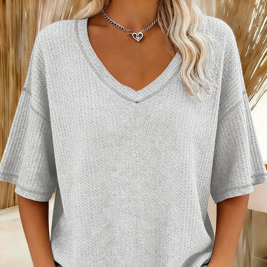 Damen lässiges Oversize-Shirt mit V-Ausschnitt und strukturiertem Muster EB
