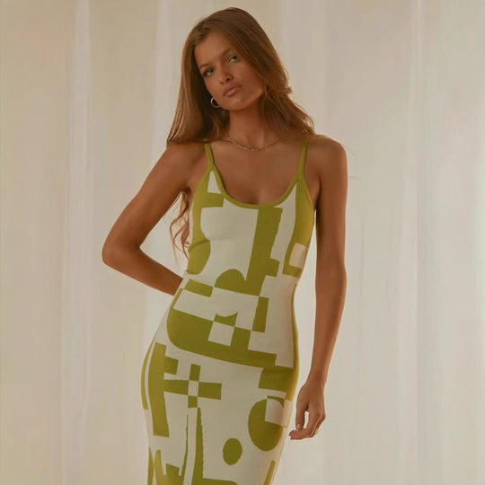 Damen Designer-Midi-Kleid mit stilvollem Grafikmuster EB