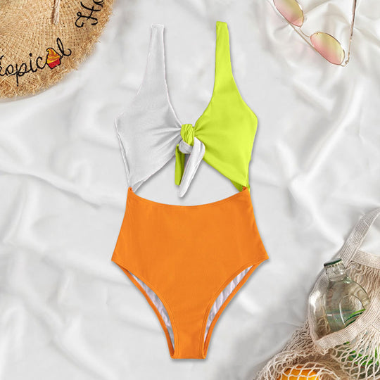 Damen Hochtaillierter Bikini mit verstellbaren Trägern und Knotendetail EB