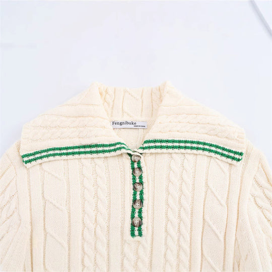 Damen Strickpullover mit hohem Kragen und Knopfleiste EB
