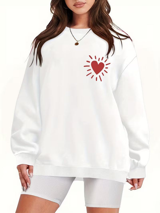 Damen Sweatshirt mit lässigem Herzmotiv und übergroßem Schnitt EB