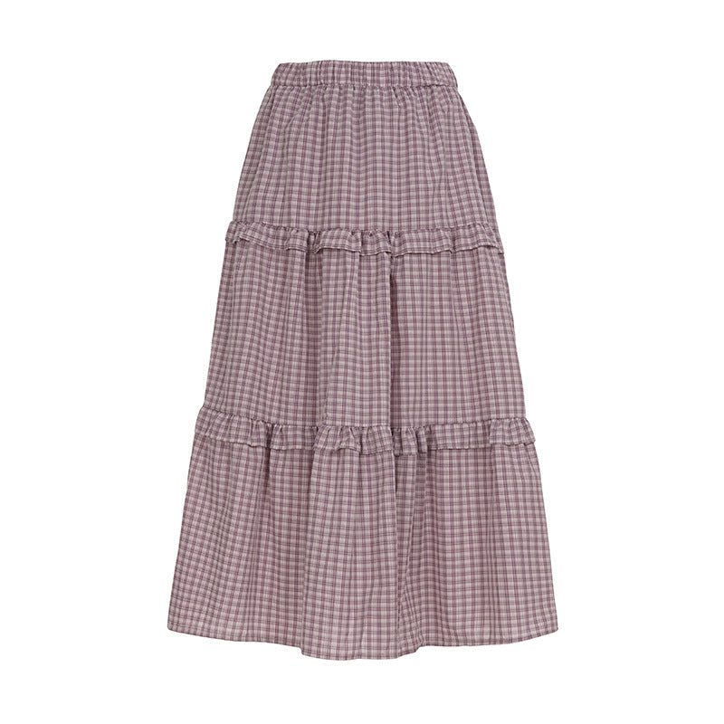 Damen Maxi-Rock mit Volant und Karomuster EB