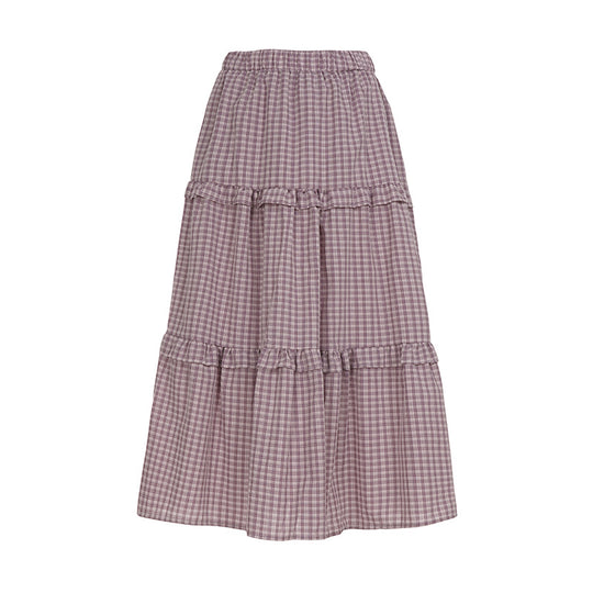 Damen Maxi-Rock mit Volant und Karomuster EB
