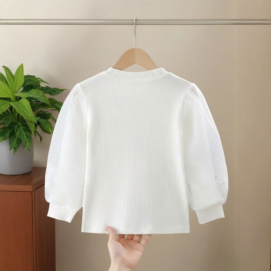 Damen schicke Bluse mit voluminösen Tüllärmeln EB