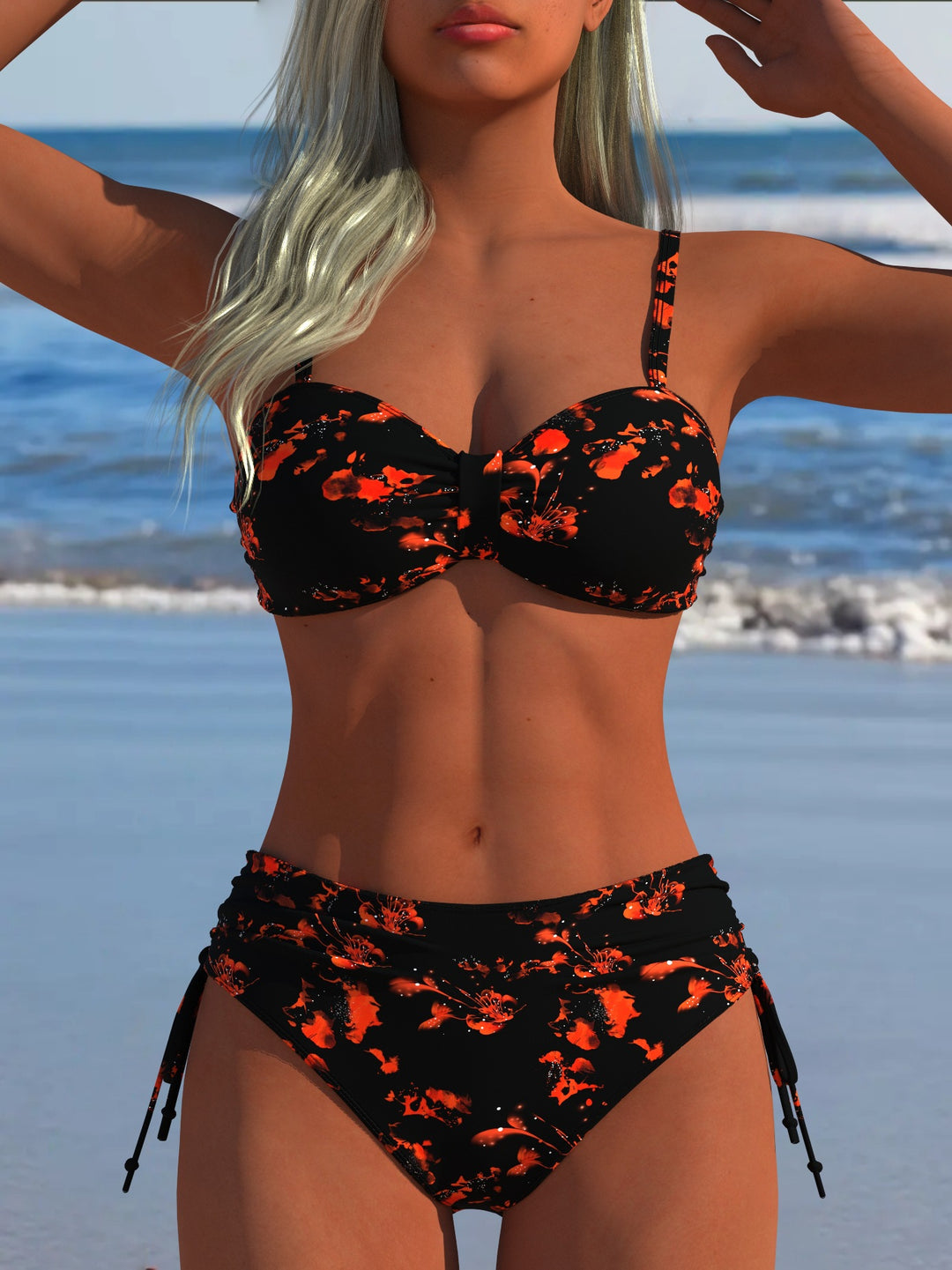 Damen Bikini-Set mit stilvollem Karomuster und goldfarbenen Akzenten EB