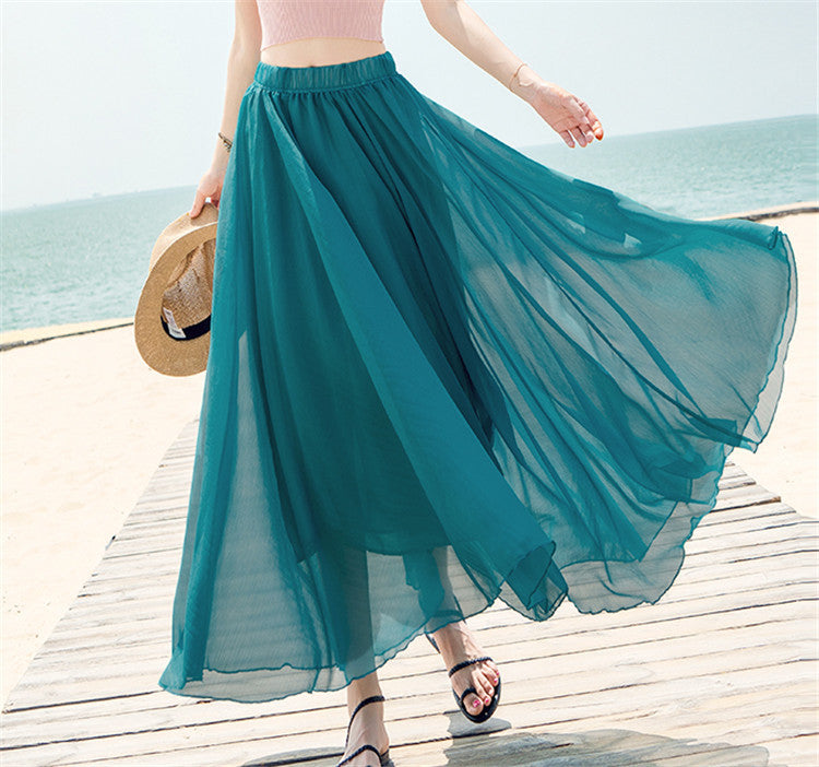 Damen nan fließender Maxirock aus Chiffon mit elastischem Bund und mehrlagigem Volant EB