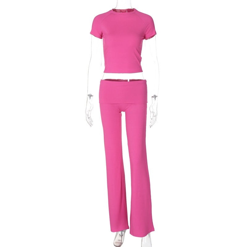 Damen Sportliches Set mit cropped Oberteil und ausgestellten Hosen EB