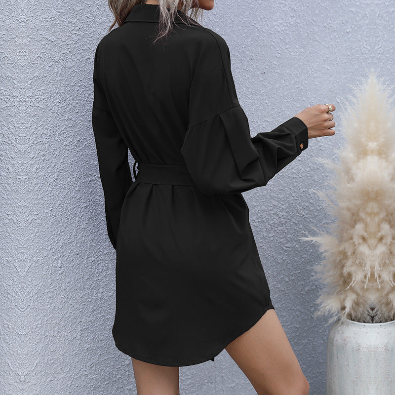 Damen Hemdblusenkleid mit Taillengürtel und praktischen Brusttaschen EB