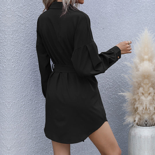 Damen Hemdblusenkleid mit Taillengürtel und praktischen Brusttaschen EB