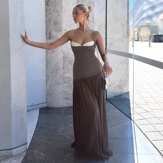 Damen Elegantes Maxikleid mit tailliertem Oberteil und fließendem Rock EB