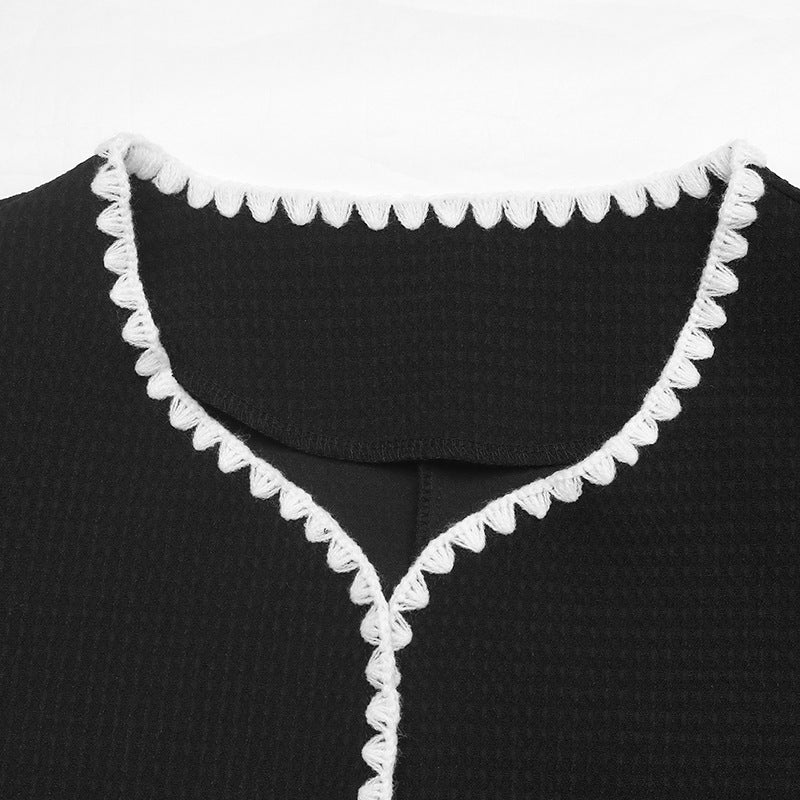Damen elegante kurzärmelige Blazerjacke mit kontrastierenden Paspelverzierungen und Taschen EB