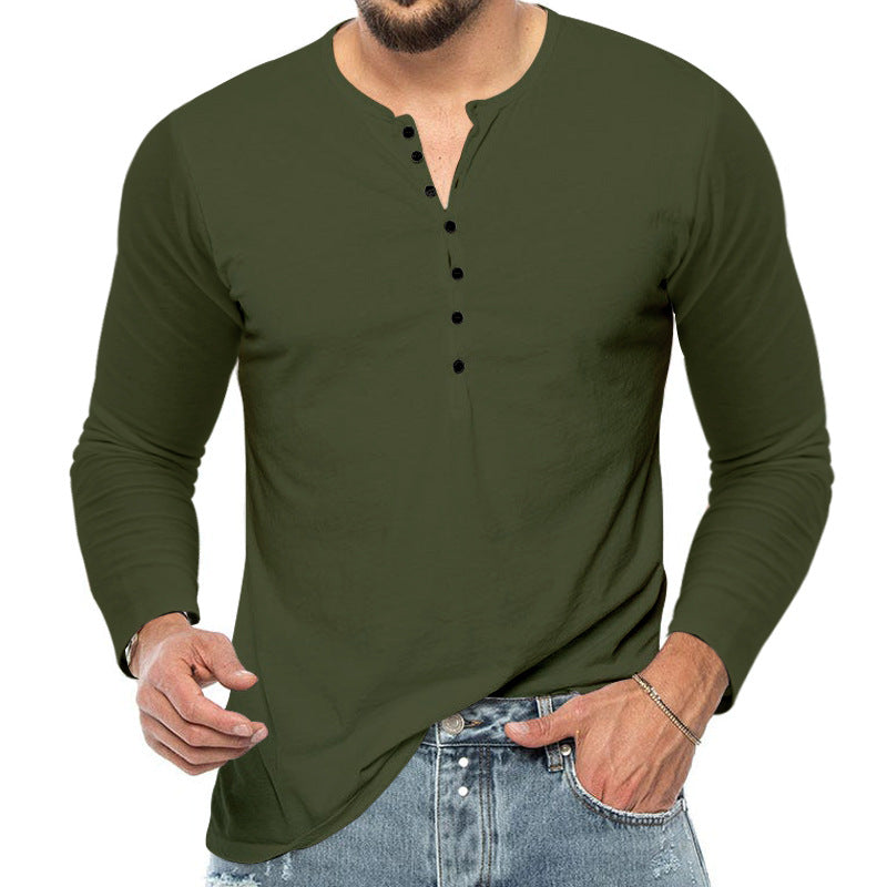 Herren Langarm-Henley-Shirt mit Knopfleiste und weichem Baumwollmaterial EB