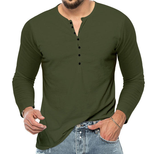 Herren Langarm-Henley-Shirt mit Knopfleiste und weichem Baumwollmaterial EB