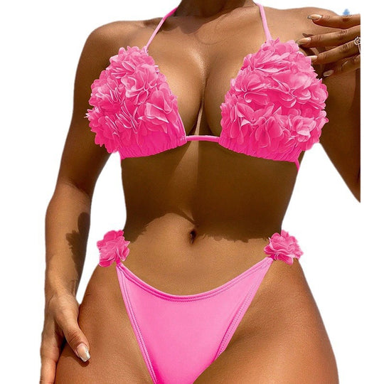Damen Triangel-Bikini mit floralen 3D-Details und hohem Beinausschnitt EB