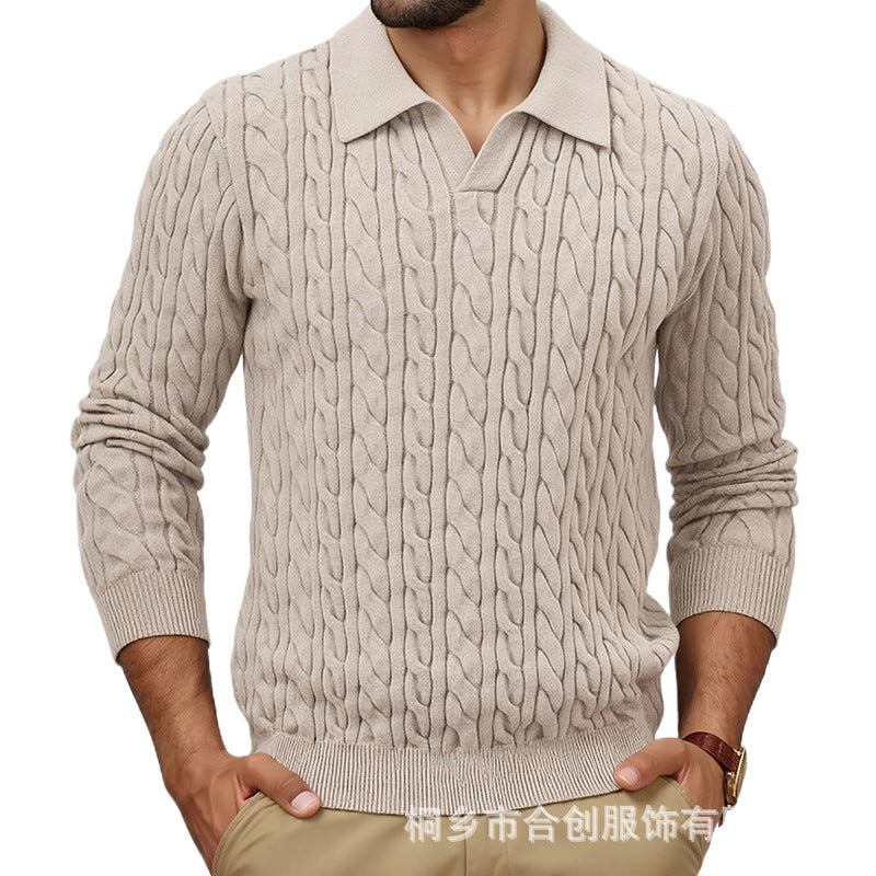Herren Strickpullover mit strukturiertem Zopfmuster und Kragen EB
