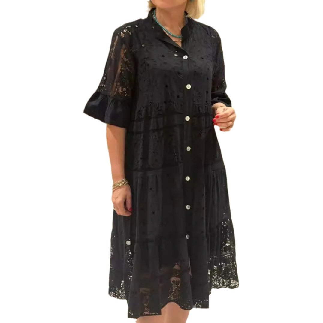 Damen Langarm-Hemdjacke aus luftiger Spitze Heidi-Mode