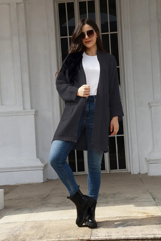 Damen Offene Strickjacke im lässigen Design mit praktischen Taschen EB