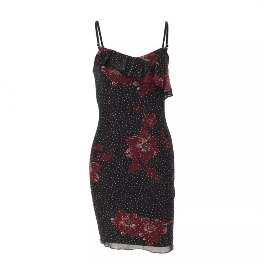 Damen figurbetontes Sommerkleid mit Rüschendetails und floralem Design EB