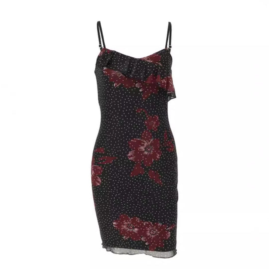 Damen figurbetontes Sommerkleid mit Rüschendetails und floralem Design EB