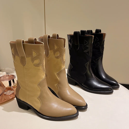 Damen Western-Stiefel mit modischen Cut-Out-Details und robustem Blockabsatz EB